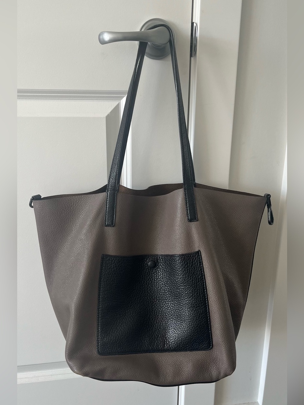 Michael Kors Taupe and Black Tote Bag with Front Pocket